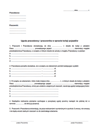 UPPKP Ugoda pracodawcy z pracownikiem w sprawie kolizji pojazdów