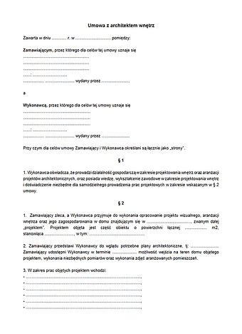 UAW Umowa z architektem wnętrz