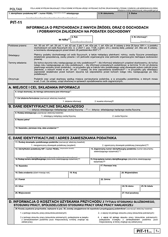 PIT-11 Informacja o dochodach, pobranych zaliczkach na podatek dochodowy, wypłaconym stypendium oraz przychodach z innych źródeł  (PIT-11 / PIT-11Z) 