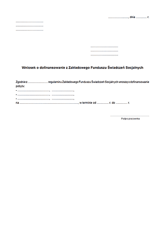 WwdZFŚS Wniosek o dofinansowanie wyjazdu dziecka przez zakładowy fundusz świadczeń socjalnych