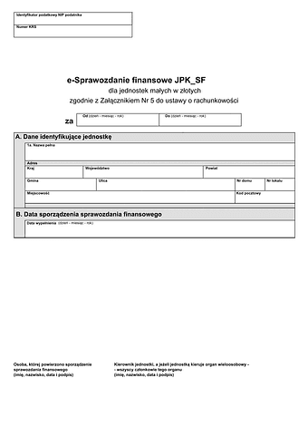 e-Sprawozdanie finansowe JPK_SF – jednostka mała (załącznik nr 5). Wzór do pobrania online.