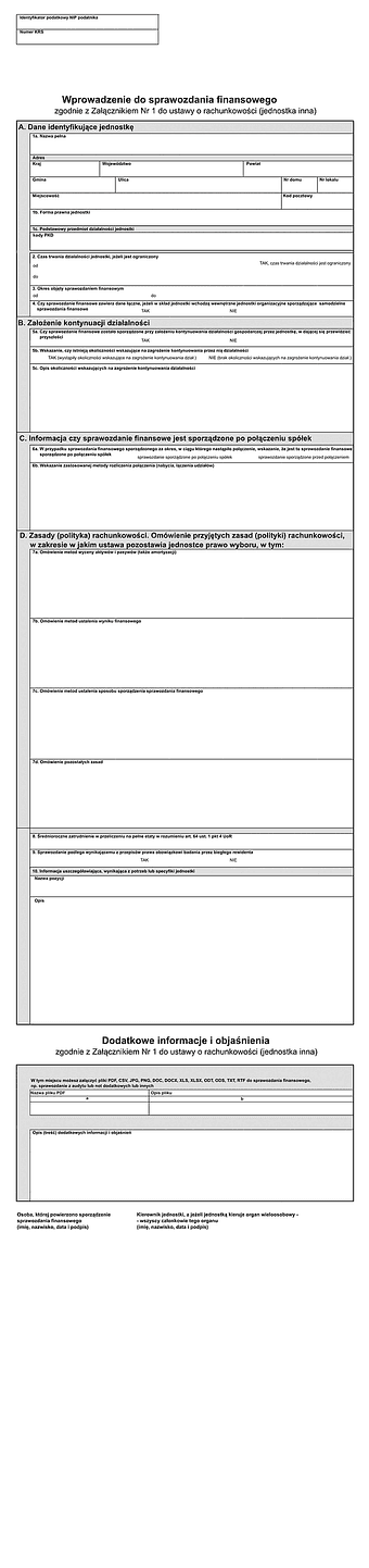 SFJIN Info (2) Wprowadzenie do sprawozdania finansowego oraz dodatkowe informacje i objaśnienia do sprawozdania dla jednostek innych - zgodnie z Załącznikiem Nr 1 do ustawy o rachunkowości - z wysyłką pliku xml JPK_