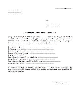 Zaw-ziz Zawiadomienie o zatrudnieniu i zarobkach