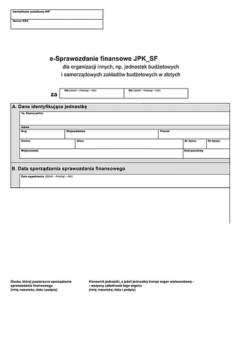 SFJSOI (2) e-Sprawozdanie finansowe JPK_SF dla organizacji innych, m. in. dla jednostek budżetowych i samorządowych zakładów budżetowych - z wysyłką pliku xml JPK_SF 