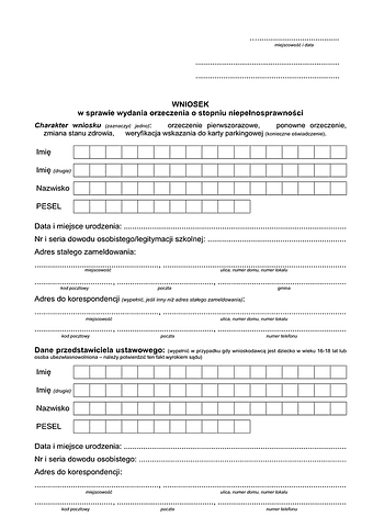 WwSNW Wniosek o wydanie orzeczenia o stopniu niepełnosprawności (powyżej 16 lat) - Warszawa