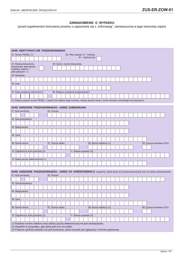 ZUS-ER-ZOW-01 (archiwalny) Zawiadomienie o wypadku