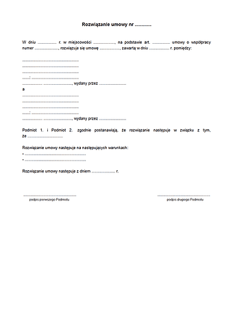 PruW Porozumienie o rozwiązaniu umowy o współpracy