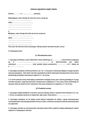 UucL Umowa użyczenia części lokalu