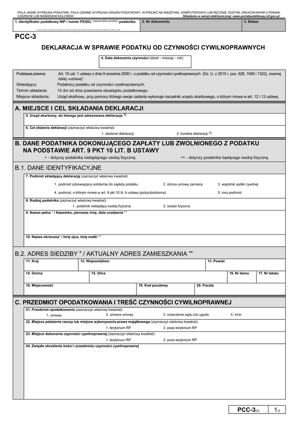 PCC-3 (5) (archiwalny) Deklaracja w sprawie podatku od czynności cywilnoprawnych 