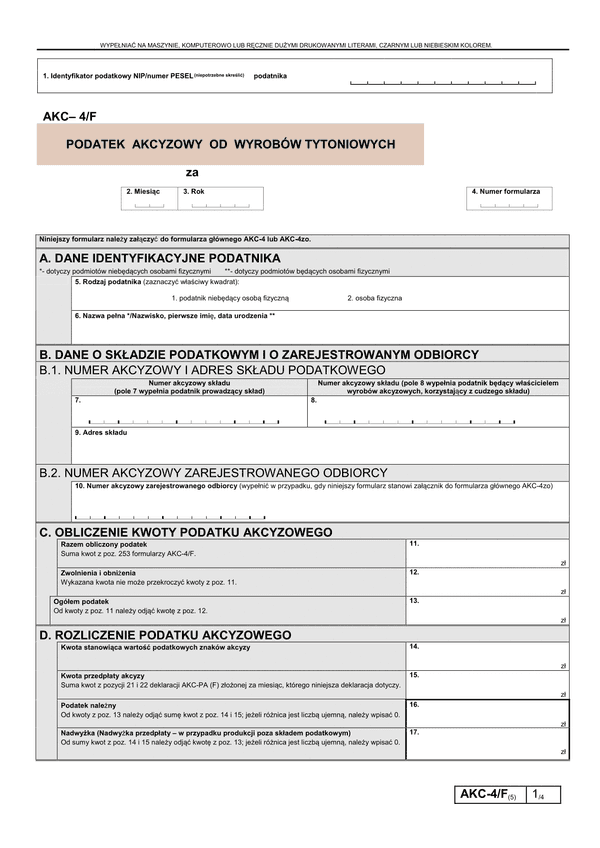 AKC-4/F (5) (archiwalny) Podatek akcyzowy od wyrobów tytoniowych