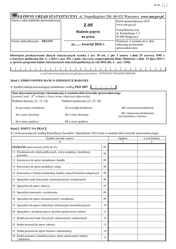 GUS Z-05 (2016) (archiwalny) Badanie popytu na pracę