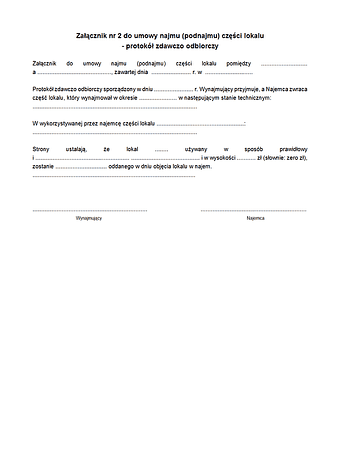 UpcLZ-2 Załącznik nr 2 do umowy najmu (podnajmu) części lokalu - protokół zdawczo odbiorczy