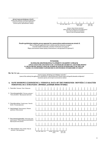 WoZNPCP Wniosek o zmianę zezwolenia na pobyt czasowy i pracę