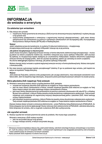 ZUS EMP-ins Informacja do wniosku o emeryturę 
