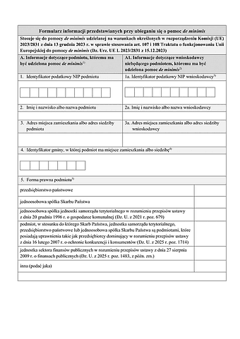 PFRON INF-O-PdM Formularz informacji przedstawianych przy ubieganiu się o pomoc de minimis 