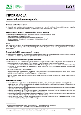 ZUS EWYP-Inf Informacja do zawiadomienia o wypadku
