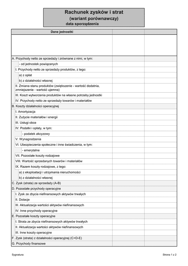 RZiS (PS) (archiwalny) Rachunek zysków i strat (wariant porównawczy) - spółdzielnia mieszkaniowa