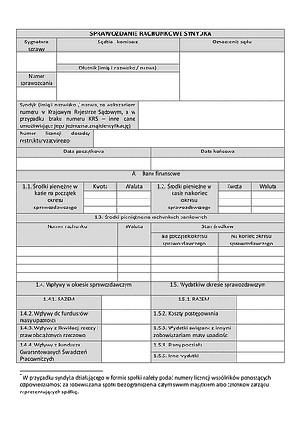 SrS Sprawozdanie rachunkowe syndyka 