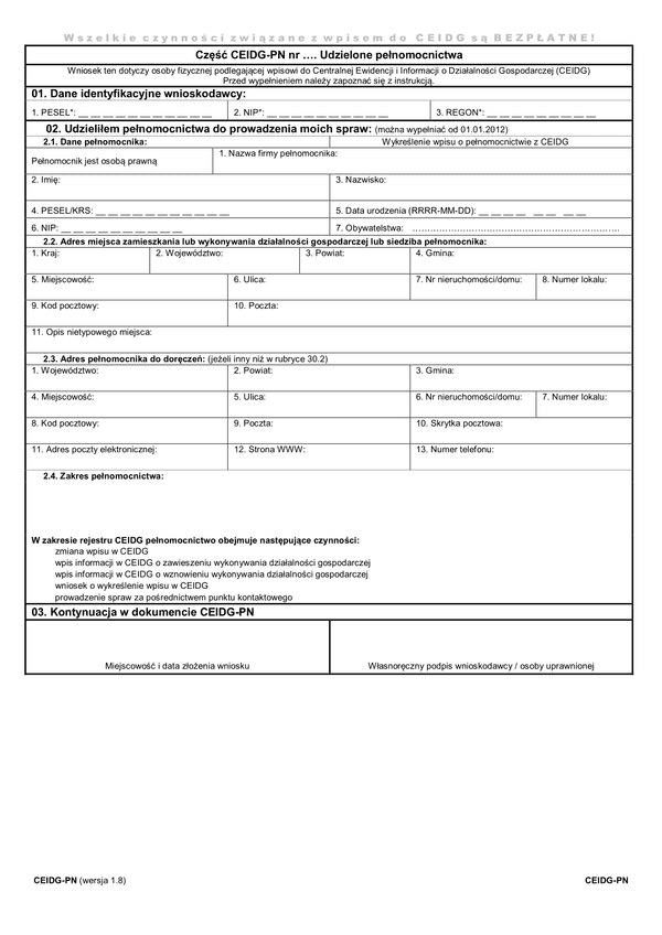 CEIDG-PN (1.08) (archiwalny) Udzielone pełnomocnictwa