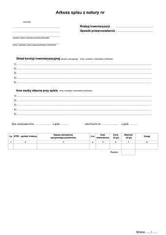 Arkusz spisu z natury - wzór interaktywny