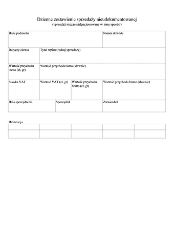 DZSN-KPiR Dzienne zestawienie sprzedaży niezaewidencjonowanej (KPiR)