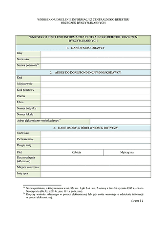 WoUICR Wniosek o udzielenie informacji z centralnego rejestru orzeczeń dyscyplinarnych 