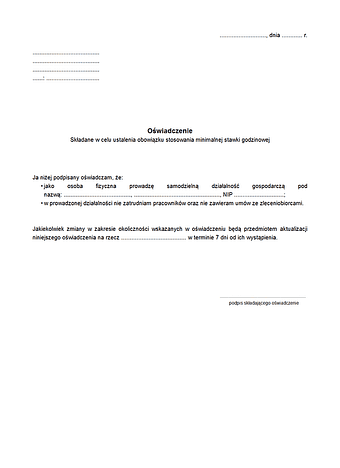 OSWCUO Oświadczenie składane w celu ustalenia obowiązku stosowania minimalnej stawki godzinowej