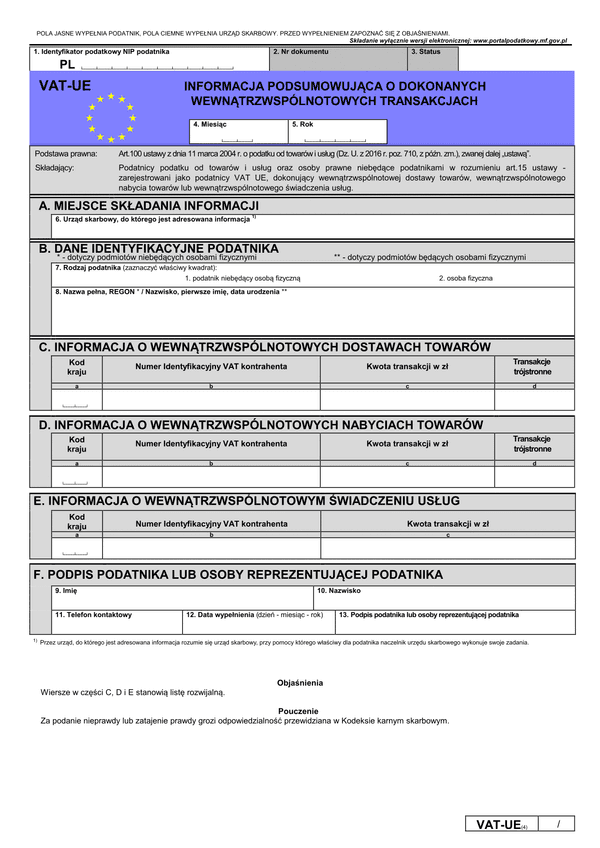 VAT-UE (4) (archiwalny) Informacja podsumowująca o dokonanych wewnątrzwspólnotowych transakcjach