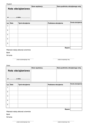 Nota obciążeniowa - druk interaktywny