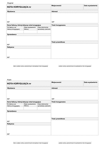 Nota korygująca - druk interaktywny