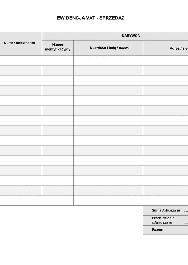 EF (archiwalny) Ewidencja VAT sprzedaż
