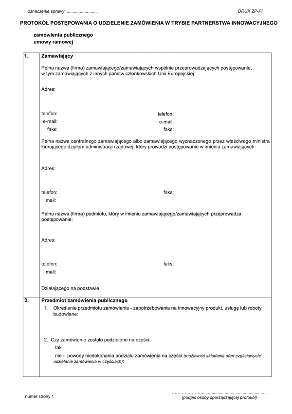 ZP-PI Protokół postępowania o udzielenie zamówienia w trybie partnerstwa innowacyjnego