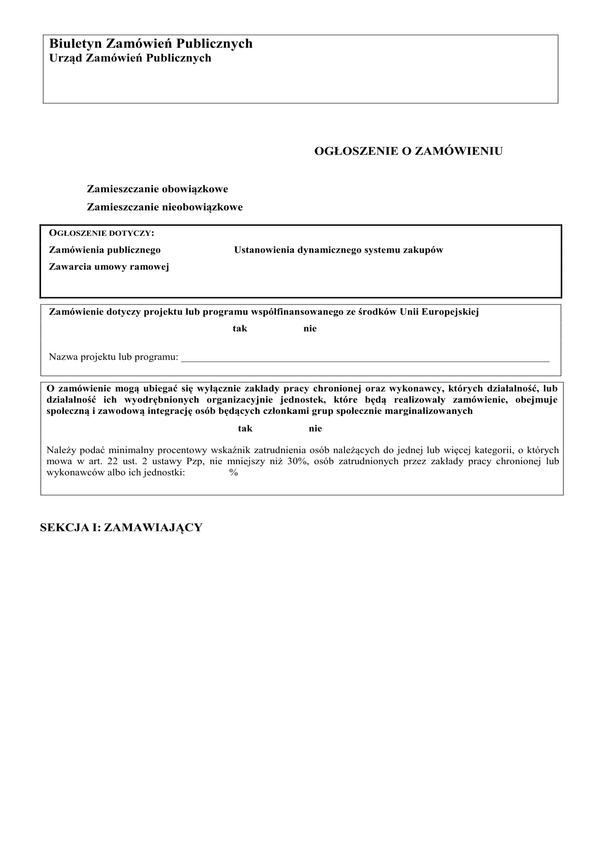 OoZ Ogłoszenie o zamówieniu