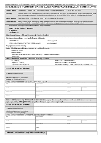DWOOK Deklaracja o wysokości opłaty za gospodarowanie odpadami komunalnymi - Kielce