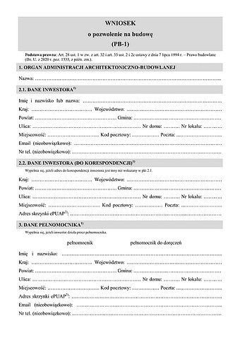 PB-1 Wniosek o pozwolenie na budowę (PB-1)