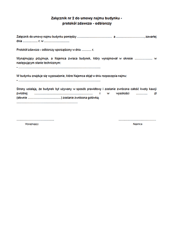 UNBDG-zal 2 Załącznik nr 2 do umowy najmu budynku - protokół zdawczo - odbiorczy