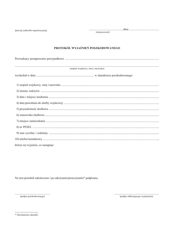 PWP Protokół wyjaśnień poszkodowanego