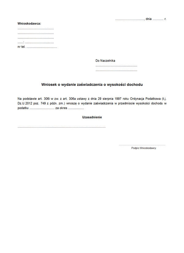 WoZWDO Wniosek o wydanie zaświadczenia o wysokości dochodu / obrotu