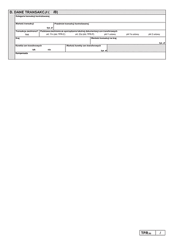 TPR-C/TPR-P (5) zał.B Dane transakcji B - usługi o niskiej wartości dodanej (oznaczone kodami 1101 lub 2101), korzystające z uproszczenia safe harbour, objęte zwolnieniem z obowiązku sporządzenia lokalnej dokumentacji cen