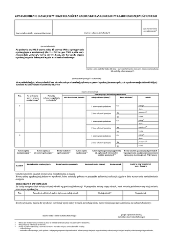 ZoZRB Zawiadomienie o zajęciu wierzytelności z rachunku bankowego i wkładu oszczędnościowego (załącznik nr 3)
