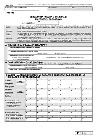 PIT-4R Deklaracja roczna o pobranych zaliczkach na podatek dochodowy