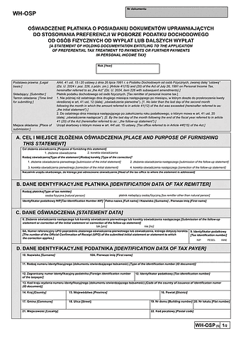 WH-OSP (5) Oświadczenie płatnika podatku dochodowego od osób fizycznych