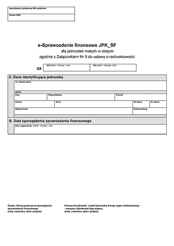 SFJMAZ (2) e-Sprawozdanie finansowe JPK_SF dla jednostek małych w złotych zgodnie z Załącznikiem Nr 5 do ustawy o rachunkowości - z wysyłką pliku xml JPK_SF