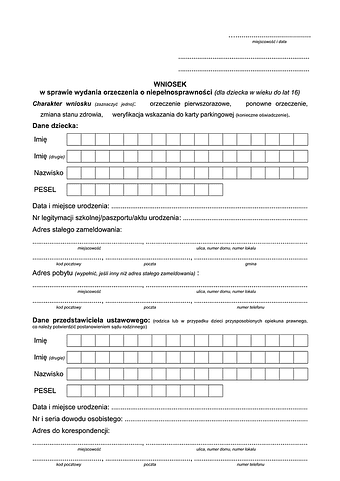 WowSNW Wniosek o wydanie orzeczenia o stopniu niepełnosprawności (do 16 lat) - Warszawa