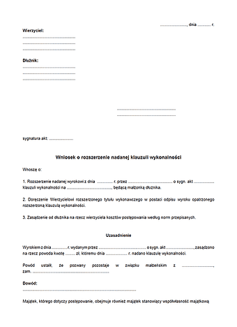 WornKW Wniosek o rozszerzenie nadanej klauzuli wykonalności na współmałżonka dłużnika
