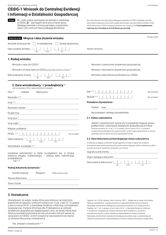 CEIDG-1 (3.3) Wniosek o wpis do centralnej ewidencji i informacji o działalności gospodarczej