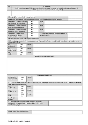 SWS-zal1 Spis wierzytelności spornych - załącznik