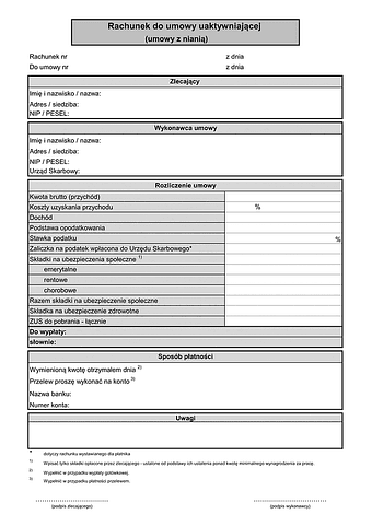 RUUa Rachunek do umowy uaktywniającej (umowa z nianią)