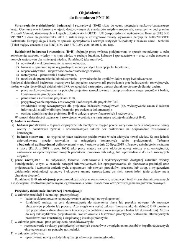 GUS PNT-01 obj (archiwalny) (2018) Sprawozdanie o działalności badawczej i rozwojowej za 2018 r.