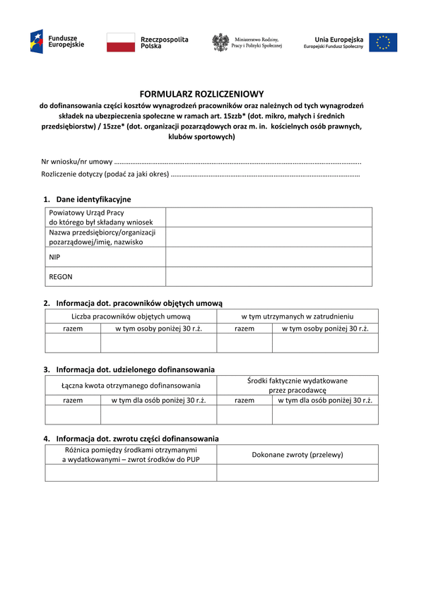 PSZ-DKWP Fr (archiwalny) Formularz rozliczeniowy do dofinansowania części kosztów wynagrodzeń pracowników oraz należnych od tych wynagrodzeń składek na ubezpieczenie społeczne (Covid-19 koronawirus)